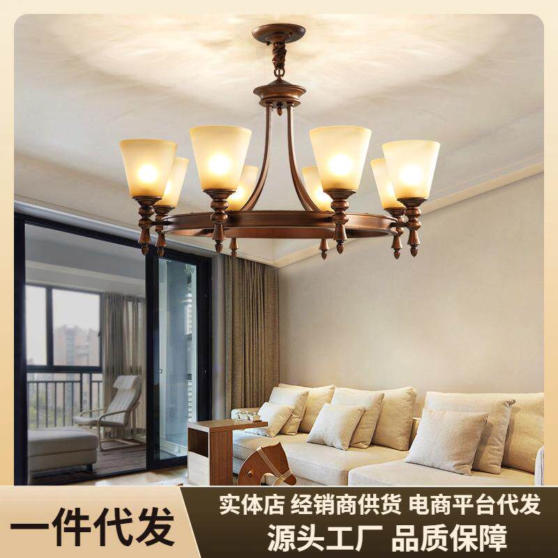 美式复古吊灯乡村简约田园客厅灯铁艺仿古大气古铜色餐厅卧室灯具