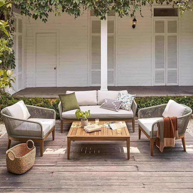 户外沙发庭院柚木藤编室外民宿家具沙发茶几组合阳台露天别墅藤椅