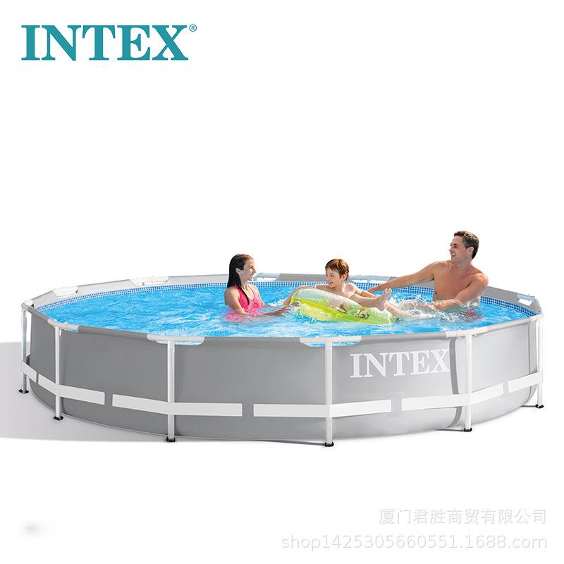 INTEX26756圆形支架儿童泳池成人家用户外小孩水上乐园6米直径