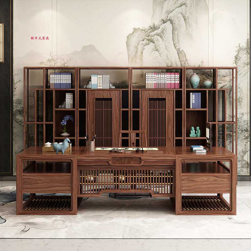 新中式实木老板桌禅意总裁大班台现代简约办公室大气办公桌椅组合