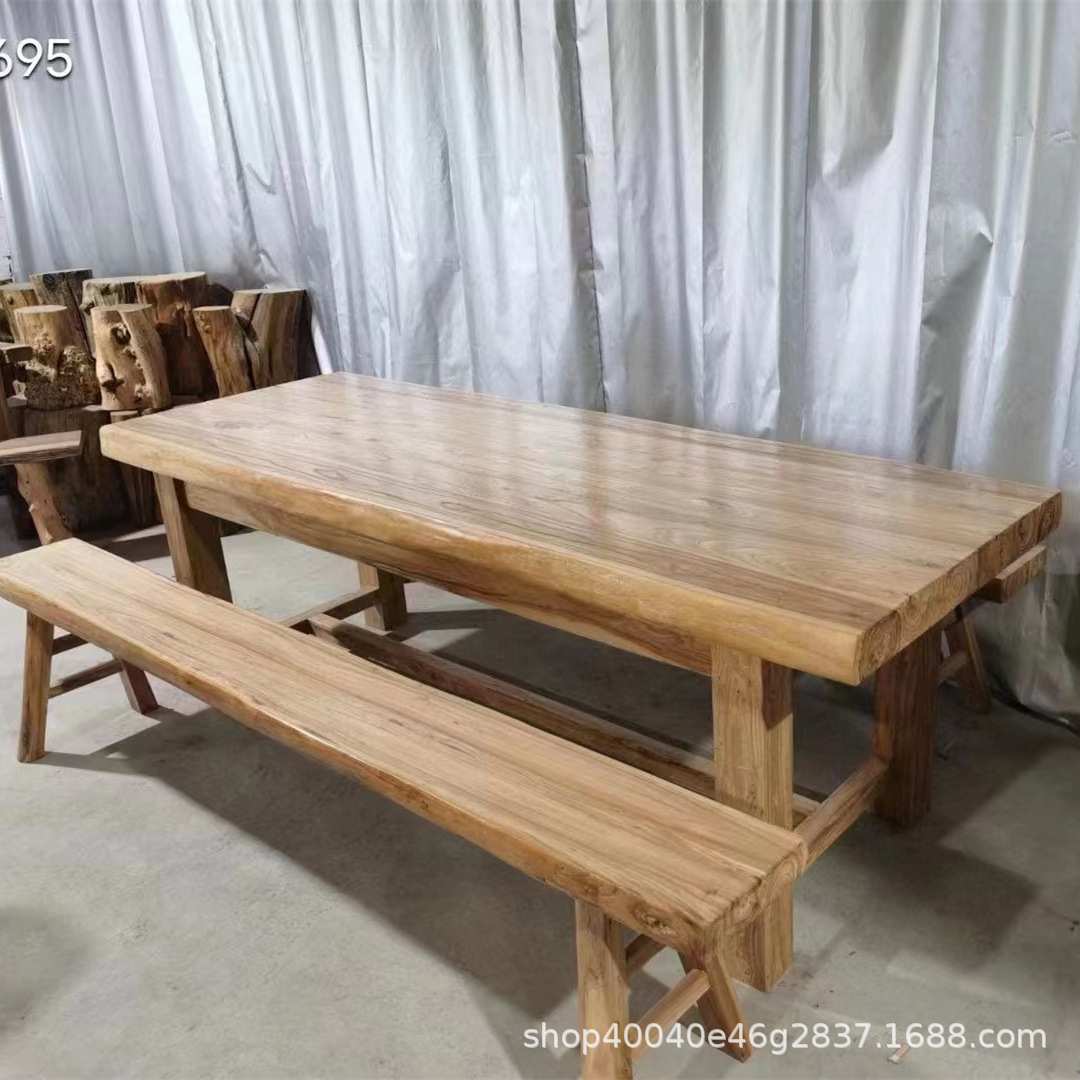 老榆木餐桌椅组合新中式实木禅意茶台风化老门板泡茶台老茶水桌