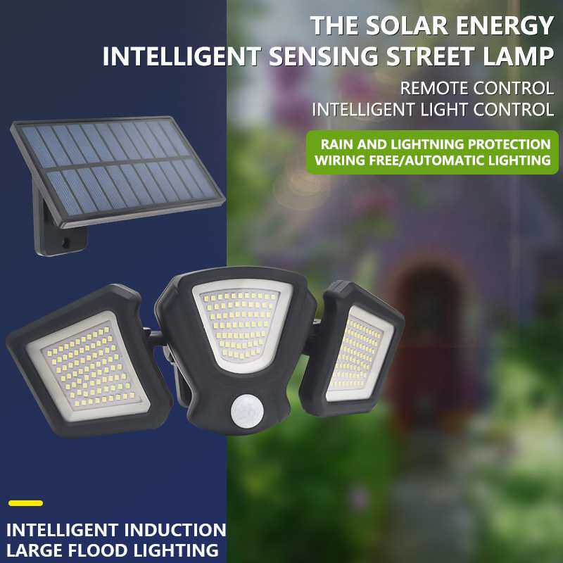 新款三头太阳能分体壁灯216LED强光户外庭院路灯5米带线阳台灯