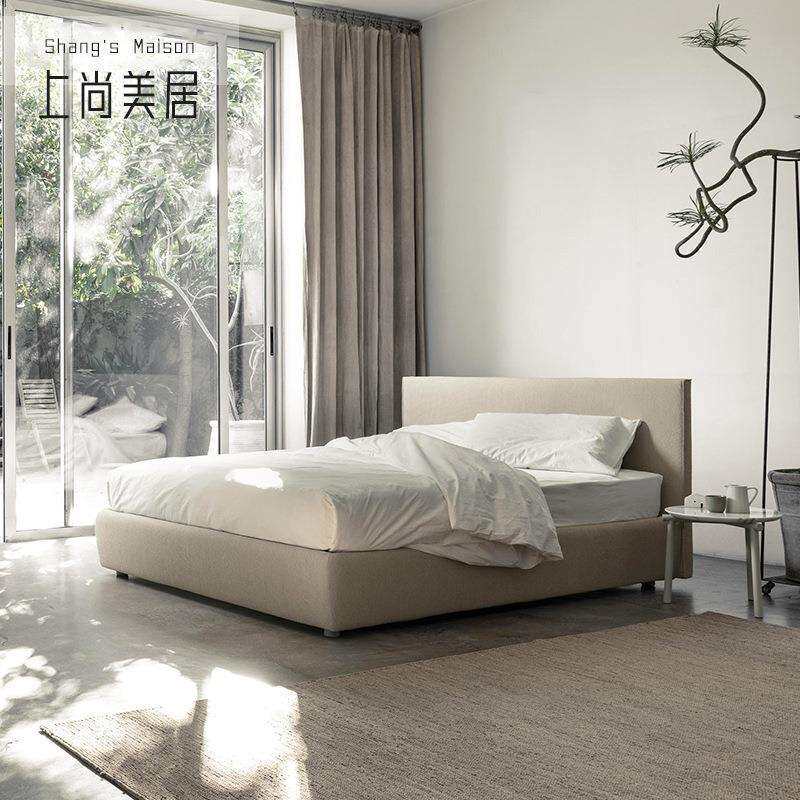 北欧棉麻布艺床主卧双人实木床酒店公寓民宿高箱体家具储物床