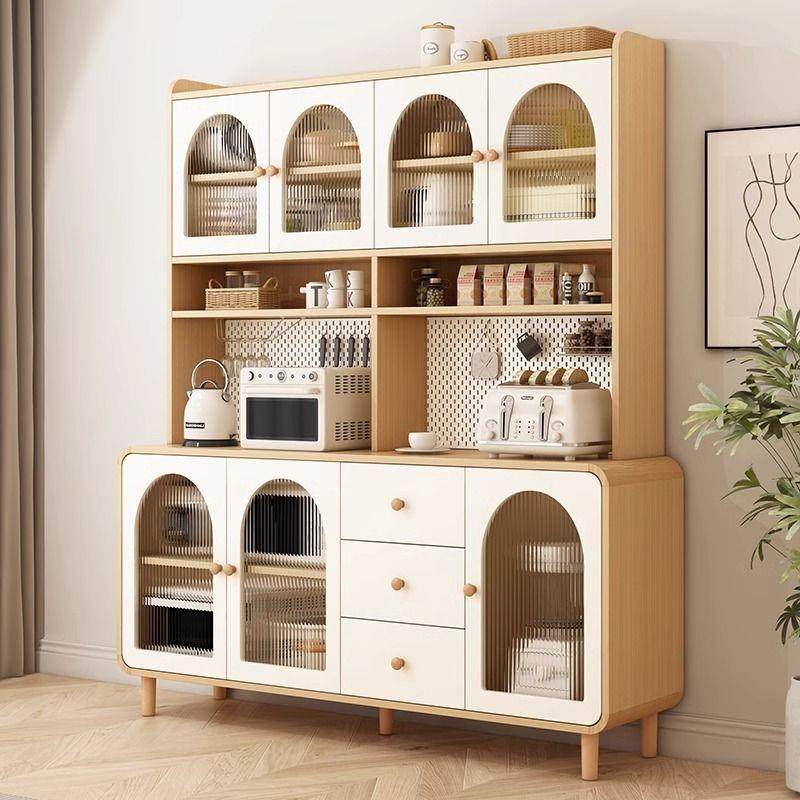 奶油风餐边柜高柜靠墙一体家用厨房橱柜客厅酒柜现代简约储物橱柜,电子元器件市场,其它元器件,淘宝优惠券,粉丝福利购,淘宝优惠卷