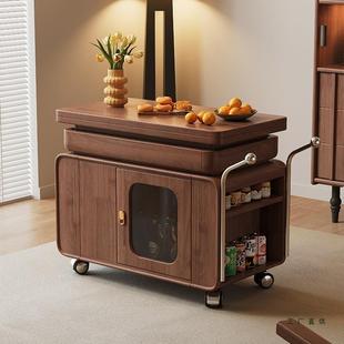 即爱中古风实木小推车客厅家用沙发边几阳台可移动升降折叠茶几