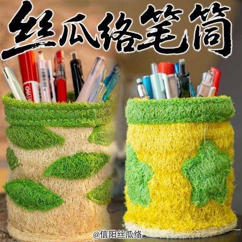 天然丝瓜络笔筒收纳盒创意可爱办公室桌面轻奢高级感摆件高档手工
