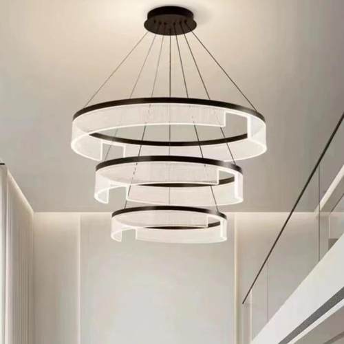 北欧简约现代轻奢别墅客厅灯复式大吊灯卧室意式圆环大厅餐厅灯具