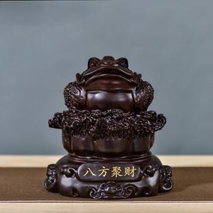 黑檀木雕白菜金蟾实木摆件木质雕刻客厅办公室工艺品百财金蟾