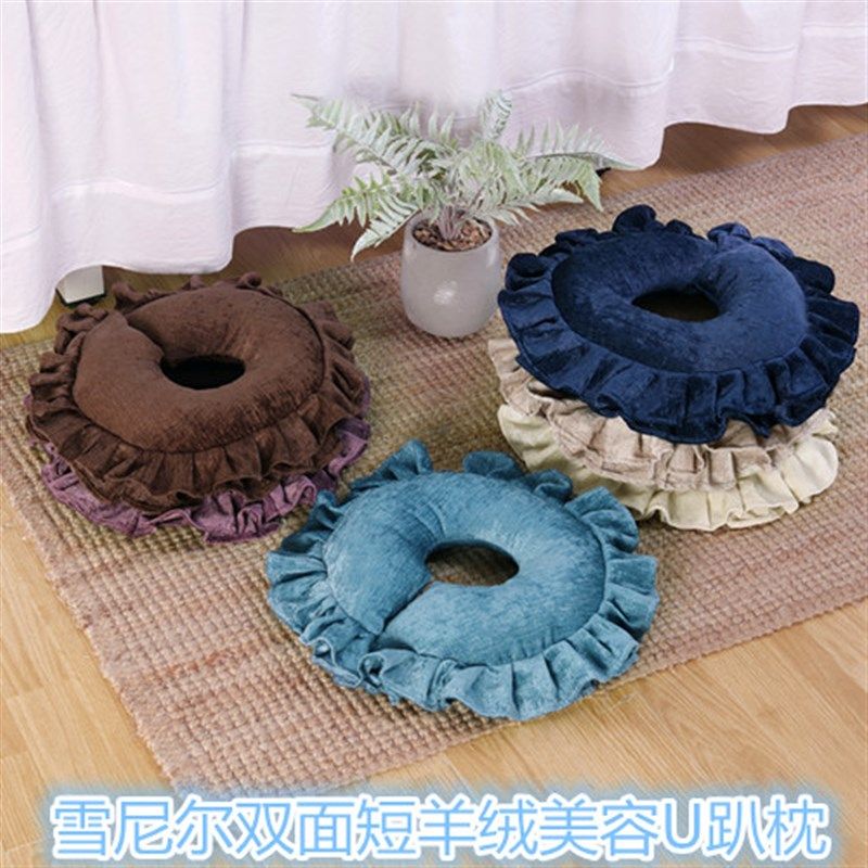 雪尼尔双面短羊绒美容趴枕美容院专用枕头U型枕美容趴脸枕按摩枕