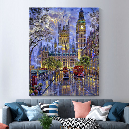 diy装饰画数字油画彩绘填充涂色手工制作丙烯油彩画伦敦的大本钟