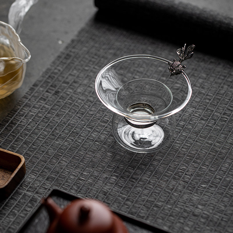 禾器耐热玻璃茶滤组不锈钢过滤网茶叶过滤器手工镂空银鱼银龙茶漏