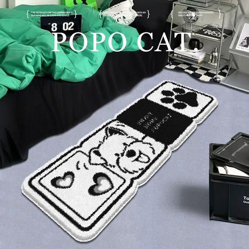 奶油风卧室地毯黑白高级感女孩房间床边毯主卧仿羊绒长条床前地垫