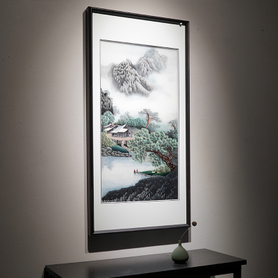 湘绣成品挂画松柏刺绣画纯手工现代中式走廊玄关艺术背景墙装饰画