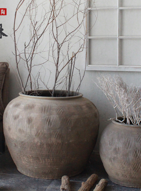 土陶花坛陶坛土坛子胖花盆粗陶瓦缸泥罐土罐复古大陶罐大缸种树盆