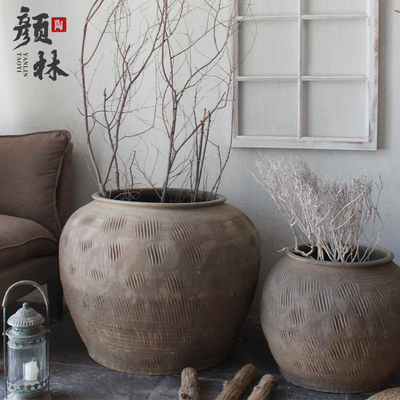 土陶花坛陶坛土坛子胖花盆粗陶瓦缸泥罐土罐复古大陶罐大缸种树盆