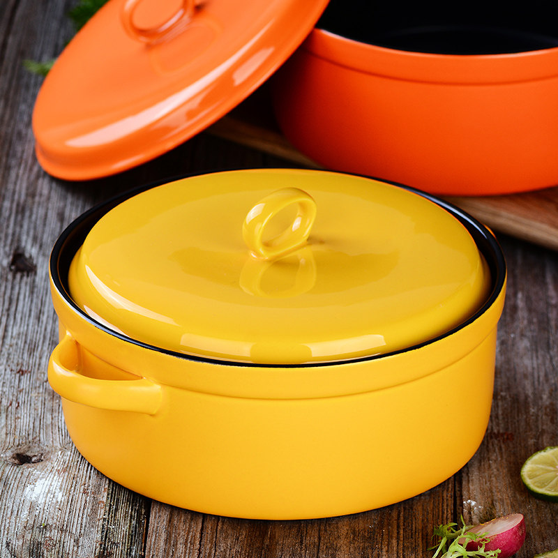 圆形双耳耐高温陶瓷砂锅煮粥沙锅煲仔饭砂锅家用全能锅彩色陶瓷锅