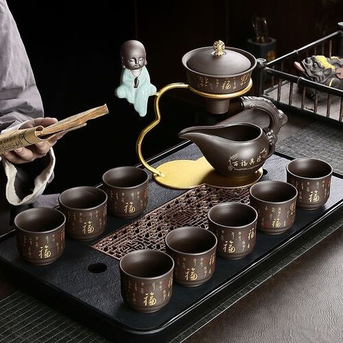 紫砂防烫自动茶具套装家用磁吸感应懒人泡茶器办公室会客功夫茶杯