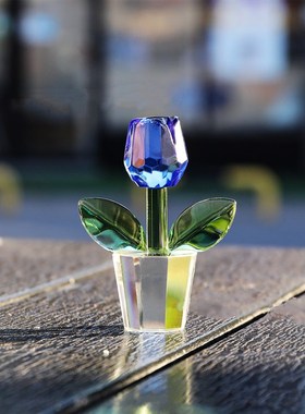 可可爱爱水晶郁金香办公室桌面小摆台 创意仿真小绿植摆件装饰品