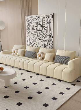 奶油风沙发抓布贵妃合套意式一组整GLT客厅直排小户型网红工猫厂