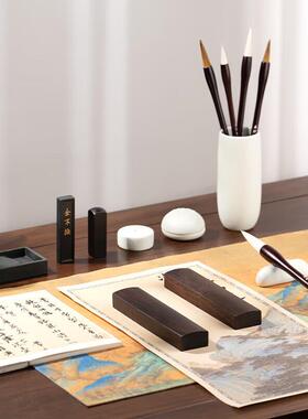 禄斋江山如文房宝套装高端毛QFP笔笔墨纸画砚福书法墨四条歙砚笔