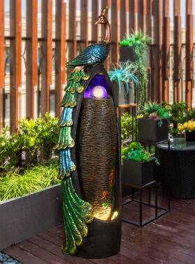 加欧式假山喷泉流水摆落地客公厅湿器办室孔XVQ雀件水景观家居装