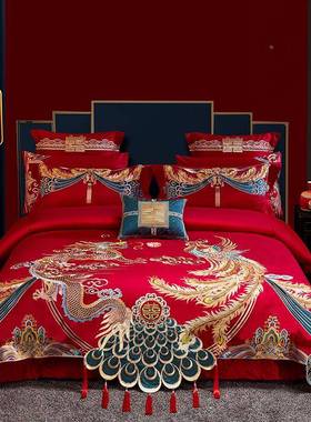 被RIT0120支中式庆四件套长绒棉刺绣742套结婚大红色婚陪嫁