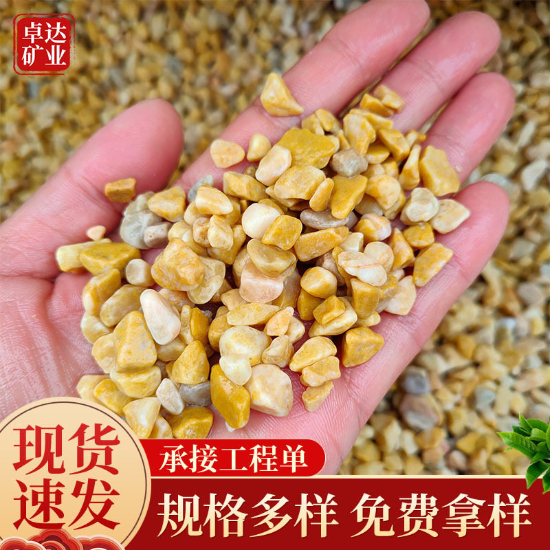 黄色石子米黄水洗石洗米石米黄色卵石园林地砖铺路胶粘