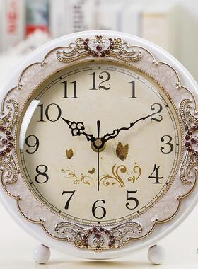 欧式静音卧园室座钟摆件卧代客厅创RUH意台钟时现尚室田简约坐钟