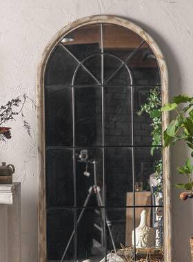 美式质A1523复古镜落地拱形木全身子带框靠墙试衣用镜家壁挂式式