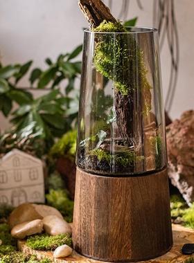 轻奢璃花瓶实木底水养贵竹马醉木玻插65528花干花器富厅客餐桌摆