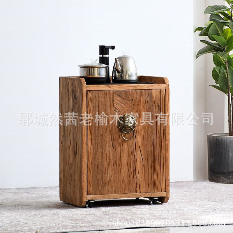老榆木中式餐边柜复古靠墙储藏茶水柜实木玄关可移动禅意烧水柜
