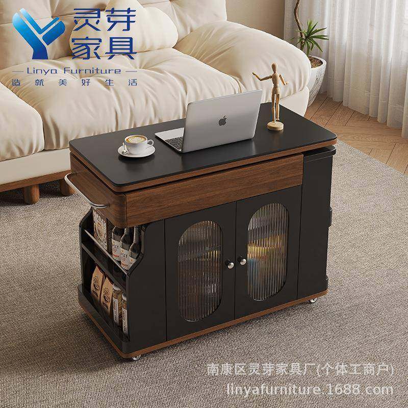 法式复古动边转几可升降BJ0019旋移功能多小边柜客厅实木移动茶几