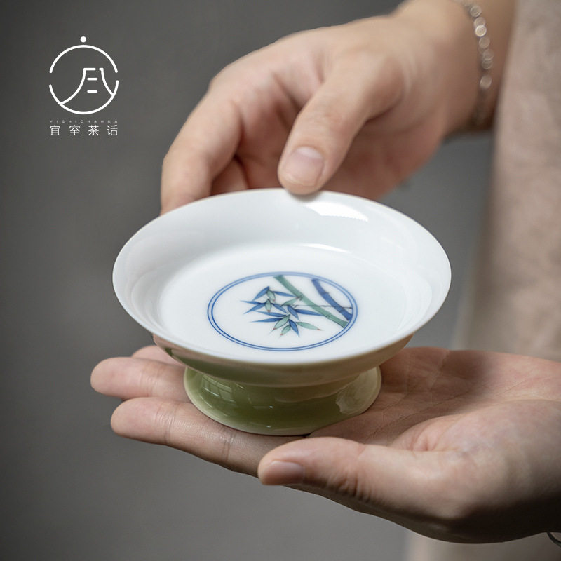 宜室茶话 手绘青花陶瓷茶点盘简约日式高脚干果盘点心盘 文人茶器图片