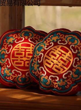 喜字抱EHH枕结置婚一对婚婚婚房布压床红色靠垫庆订新婚跨境电商