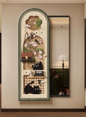 中古风猫咪推拉藏隐式全身42026镜衣装饰画洞洞板隐形试穿镜子关