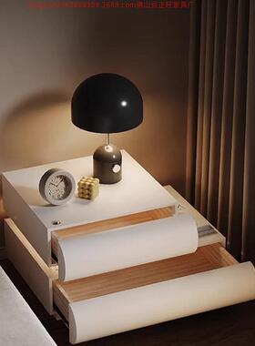 网红床头意式卧室家储用皮质极简新实木62715白色收纳床边柜柜物