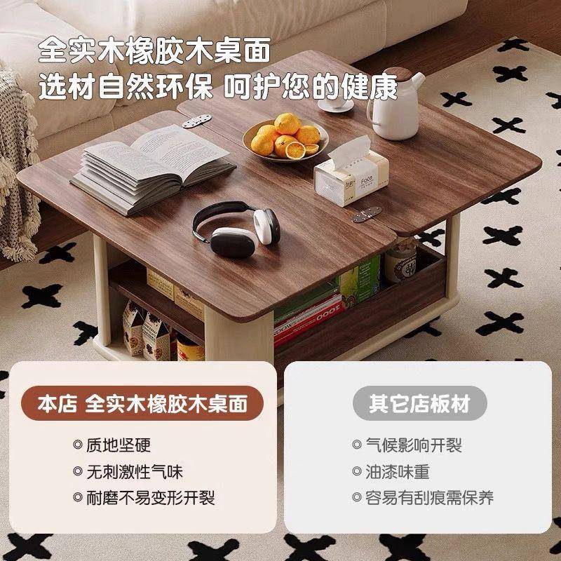 实折叠茶YVR桌小户客厅家沙发边用柜中古风可移动茶几木小型推车图片
