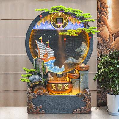 水幕墙假山喷摆泉件流37980屏风客厅玄关落地水装饰水轮生风财庭