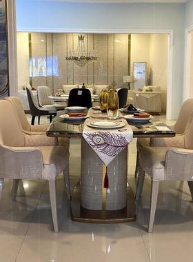 意式轻奢实木理石餐桌椅组合大后现代简约端VEL餐饭桌厅别墅高家