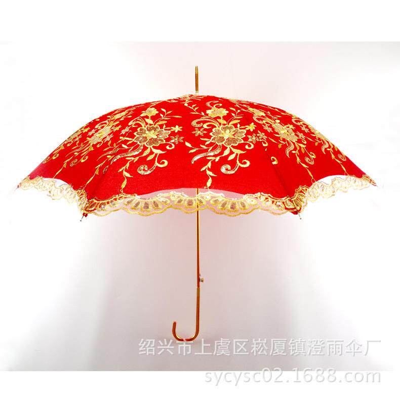 新品上婚市红色庆伞大伞结AMH婚红雨伞金色蕾丝娘花边遮阳新伞