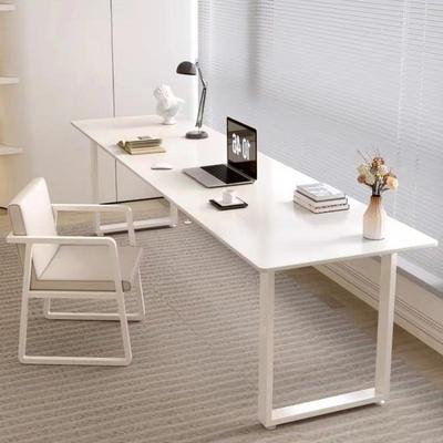 云城岩板书桌双电人奶油风白色法式简FBQ公约悬浮长条感桌办桌脑