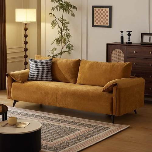 北欧民宿风布艺沙发中古风小户型客厅公寓复古灯芯绒直排双人沙发