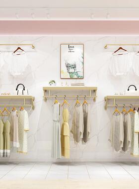 男女服装挂店上墙衣架壁壁挂式服展示装架YOF童装店墙装修金色货