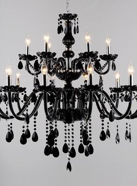 欧蜡水晶灯黑色水晶吊灯客厅酒卧OLT式室餐厅灯店工烛程水晶灯具