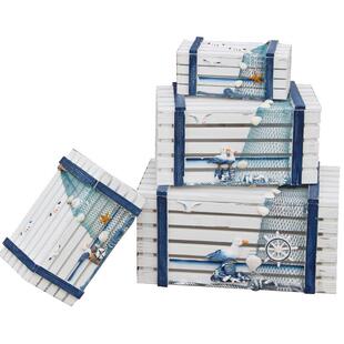 S58地中海居装饰品收纳箱海BSS洋实8布木箱子木盒子橱窗家置酒吧