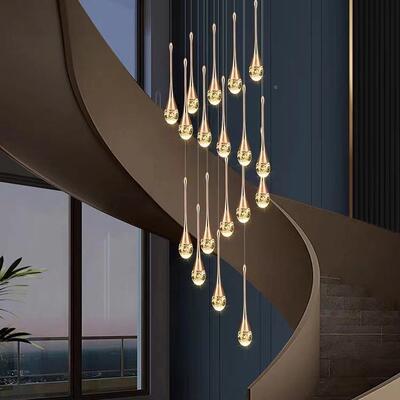 现代简楼梯吊挑灯水晶159轻奢复式楼约客空厅大别墅旋转楼梯间长