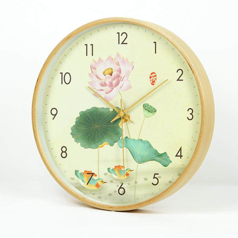 12寸实钟木新中式水墨OZH画时3饰2*32m中式客厅装挂c表淡雅复古挂