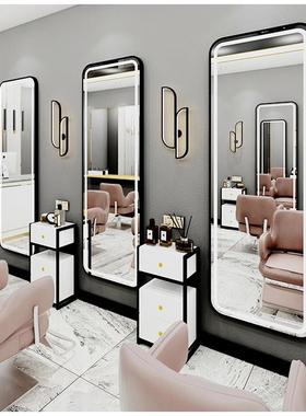 ▧灯▧约理店镜台发廊网红镜子带ISH潮挂发墙单简面美发店镜子可定
