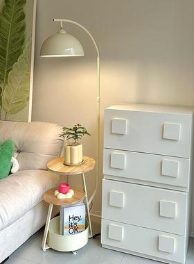 奶油落风16693客地厅沙发角卧室床头柜灯一体台灯无线充电边几中