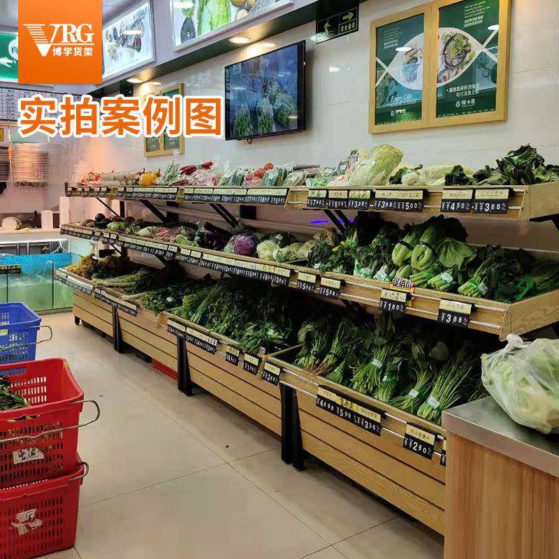 鲜超市架蔬菜展示架640生钱妈热转印大木质单面靠货墙三层陈列架